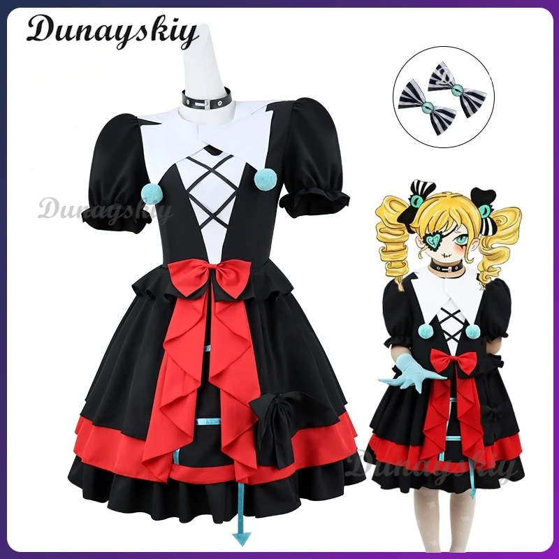 ستيلا تأثيري لعبة Eggy حفلة كتم فتاة تأثيري هالوين زي شعر مستعار الهروب من الخوف ليلة مهرج حفلة الهالوين مخصصة