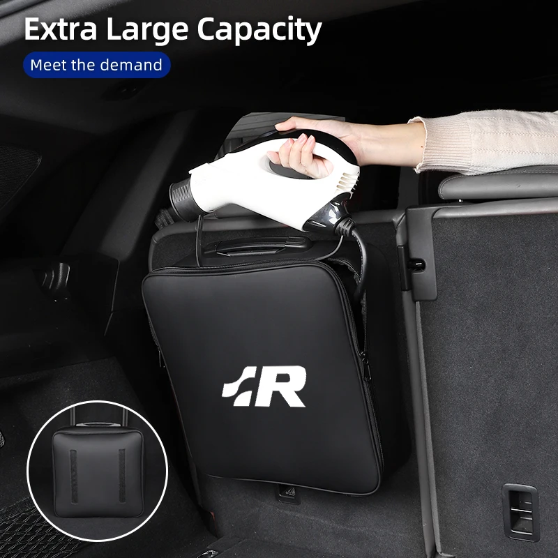 

New Energy Vehicle Charging Gun Storage Pouch Waterproof Leather Car Organizer Bag For VW R GTI Scirocco Jetta Sharan Touran