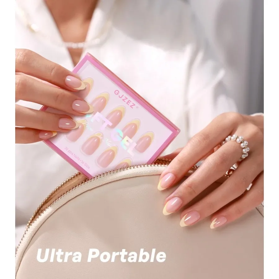 Żółte tipsy francuskie na wcisk, wiosenne, w kształcie migdału, krótkie, w kolorze masłowego żółta, z miękkiego żelu, sztuczne paznokcie o oszałamiającej jakości salonowej.