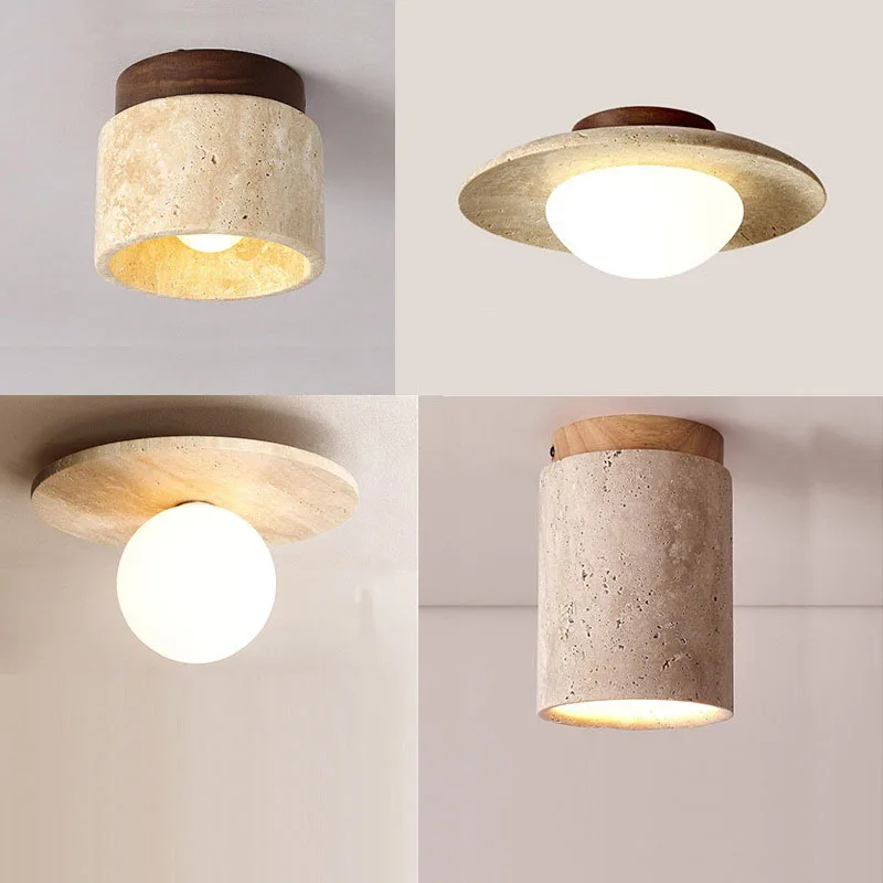 

Yellow Travertine Corridor Ceiling Lamp Modern Wabi Sabi Bedroom Living Room Aisle Porch Lamp Ceiling Light