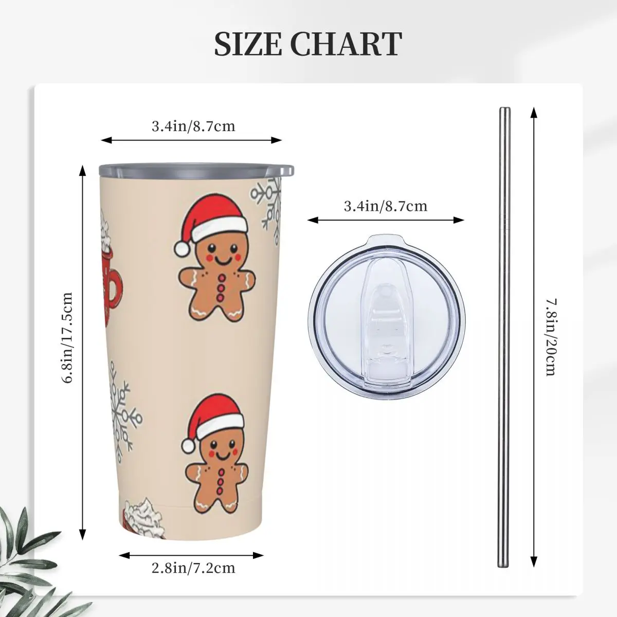 Merry Christmas Tree And Gingerbread Men Stainless Steel Tumbler Vacuum Insulated Mug Thermal Cold Bottle Straw With Lid 20oz