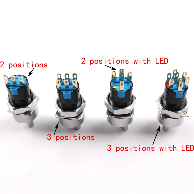 16/19/22mm With LED 12V/24V Rotary Metal Switch Knob Latching Universal Switch Shift Gears 2/3Position Waterproof Key Switch