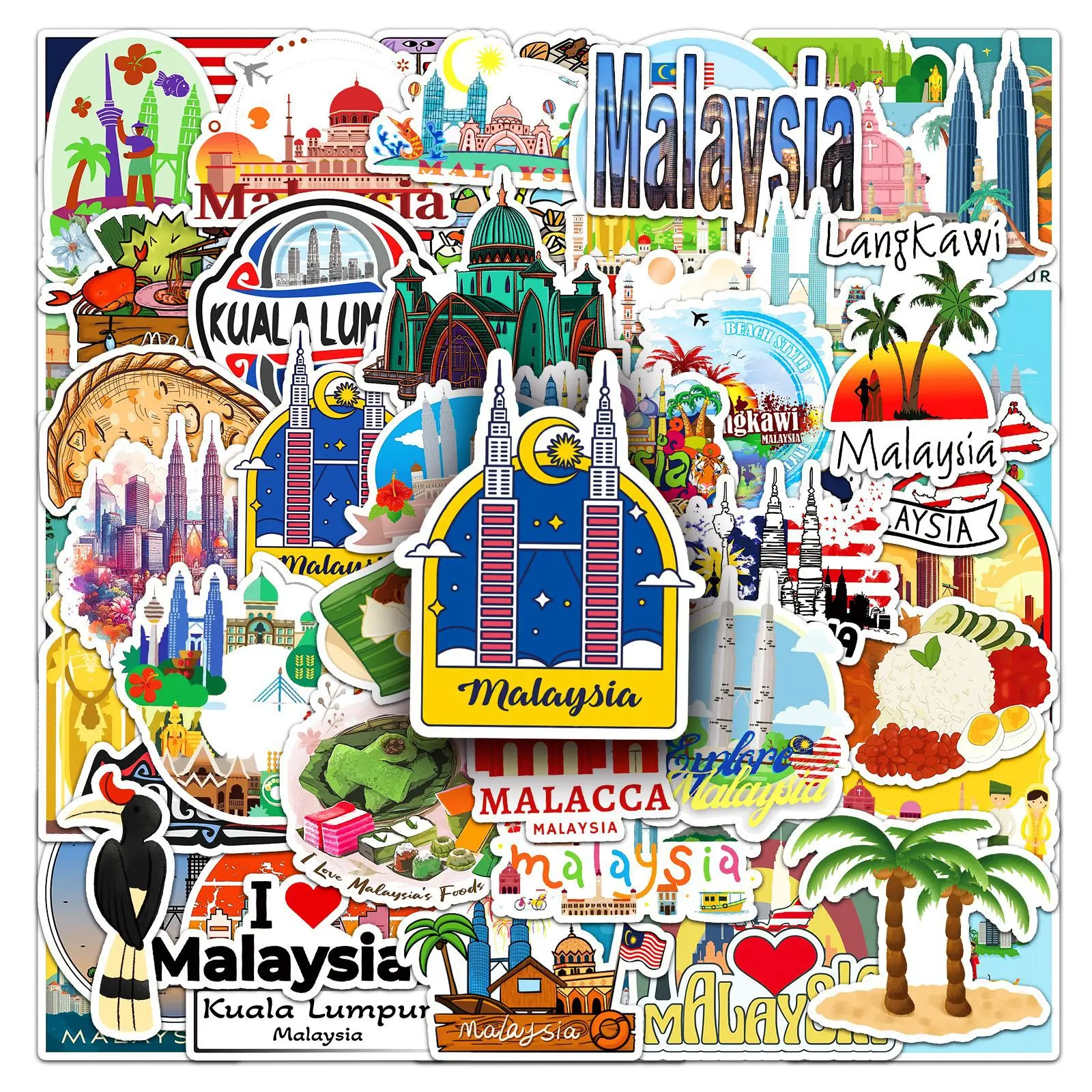 

50PCS Malaysia Outdoor Travel Graffiti Cartoon Creative Decoration Water Cup Guitar Stationery Box Laptop Waterproof Decal Toy