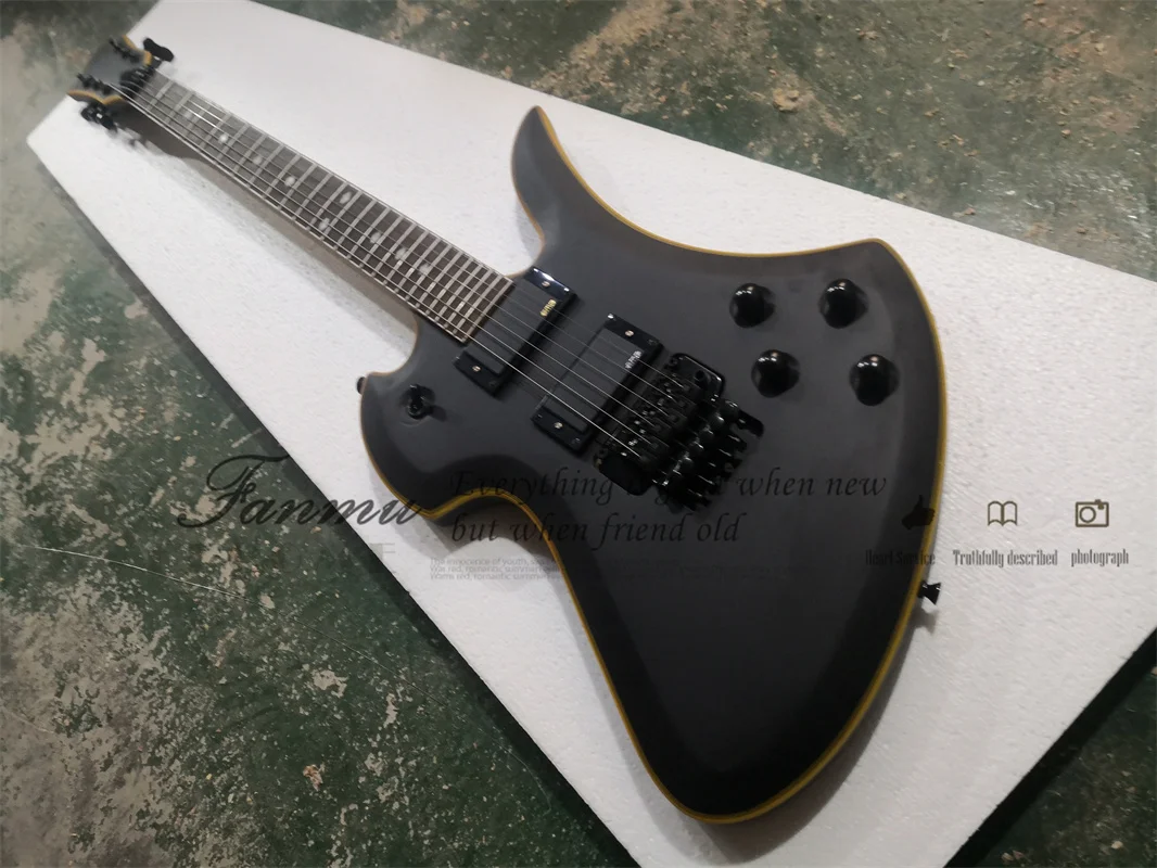 Matte Black guitar tremolo bridge Rose wood fingerboard Maple neck Set In maho body yellow body 22 Frets black tuner BC Gitta