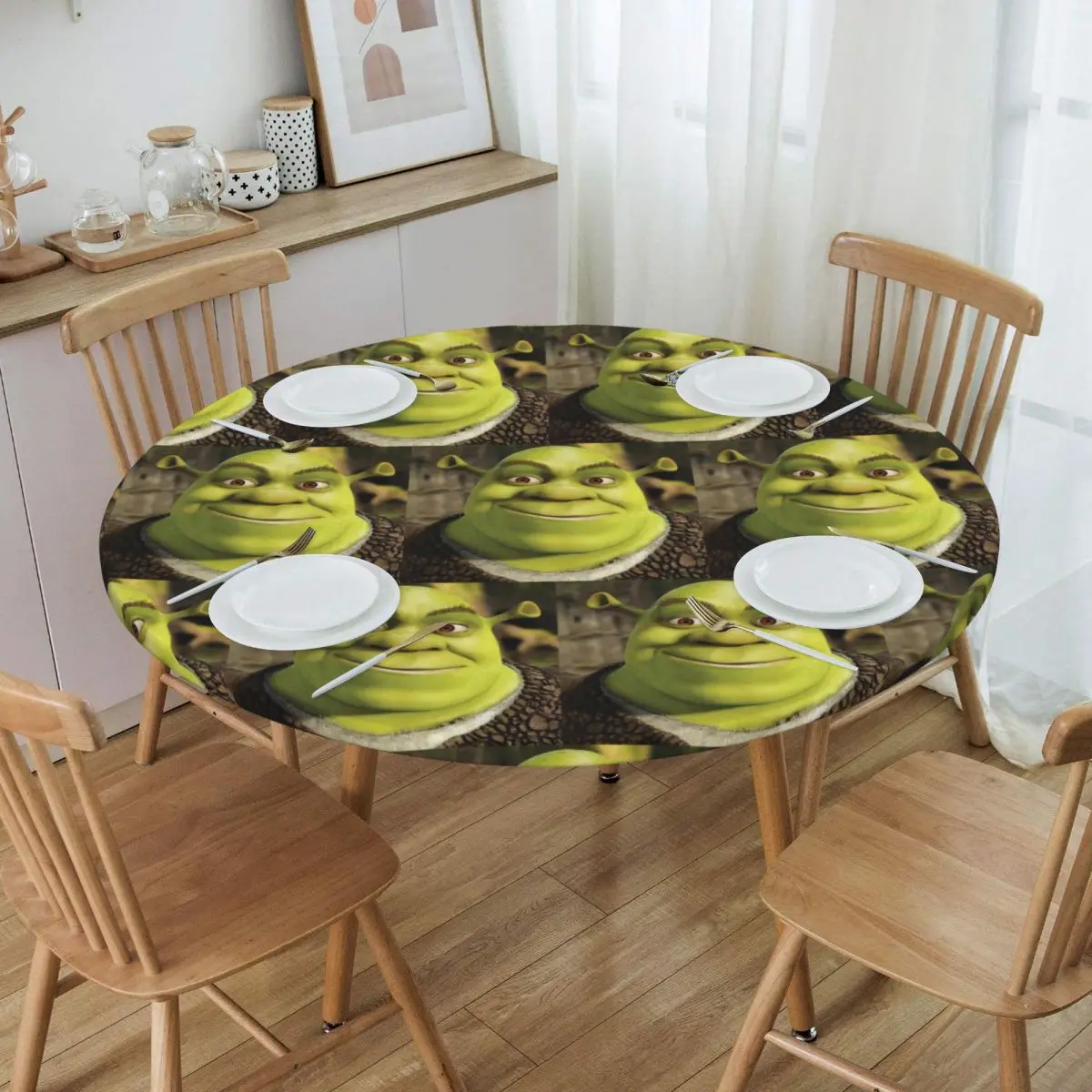 Customized Shrek Tablecloth Round Fitted Oilproof Table Cover Cloth for Banquet