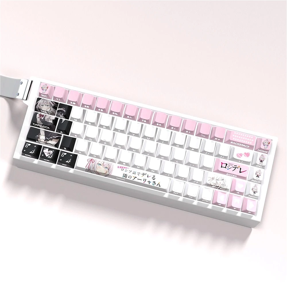 Anime Keycap PBT Cherry 74 Key Side Engraved Translucent Keyboard Keychain Compatible with 60 65 68 Mechanical Keyboard