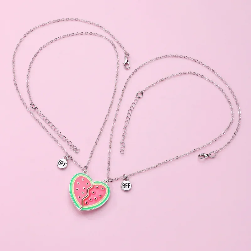 Lovecryst 2Pcs/set Sweet Summer Watermelon Pendant Best Friend Necklace for Kids Girls Fashion Friendship Gifts