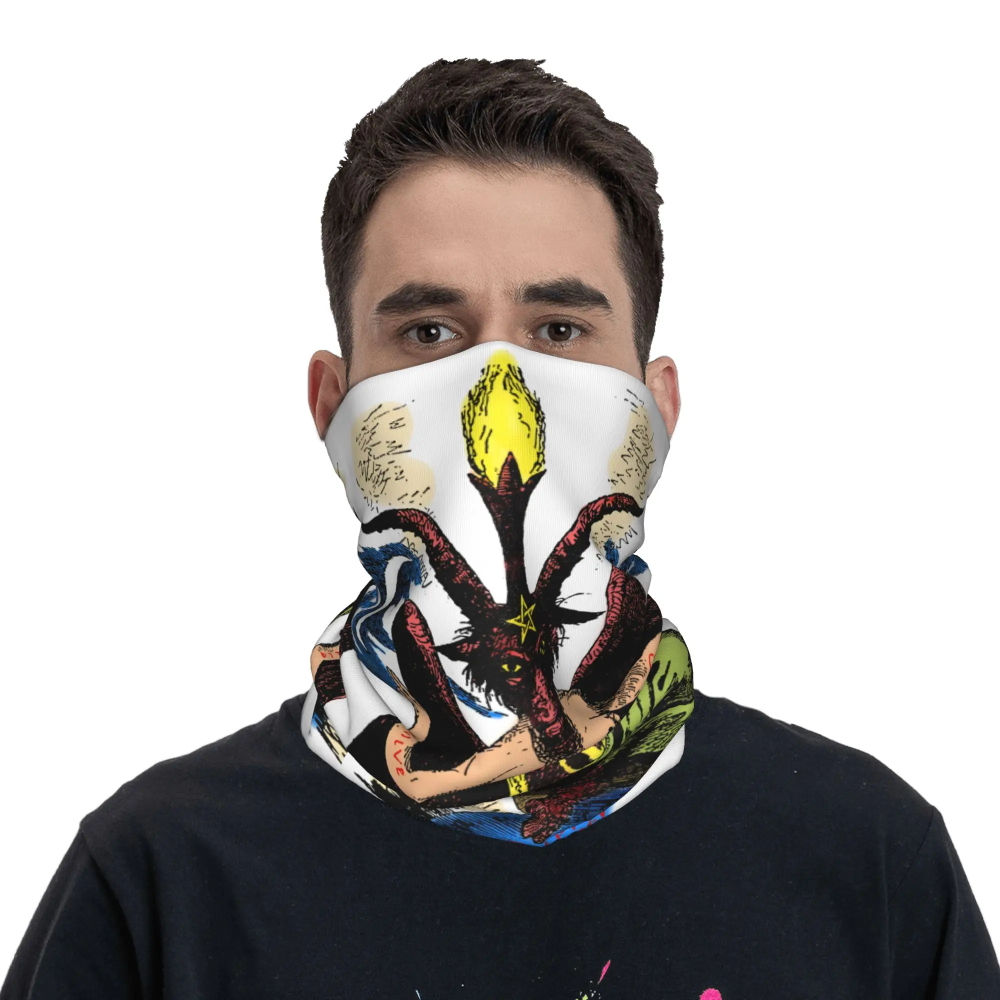 مخصص الماعز Sabbatic Baphomet الشيطاني الغامض الخماسي الرقبة الجراب النساء الرجال الشتاء الدين باندانا وشاح للمشي لمسافات طويلة