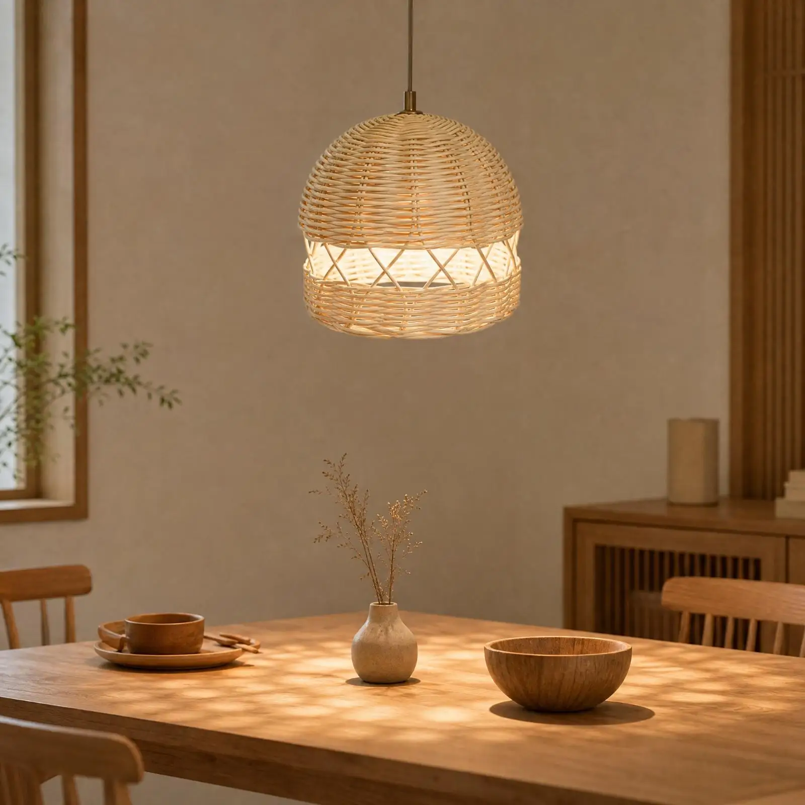 Handwoven Rattan Pendant Shade Hand-Woven Rattan Pendant Lampshade Replacement Lamp Shade for Interior Spots, Dining Areas,