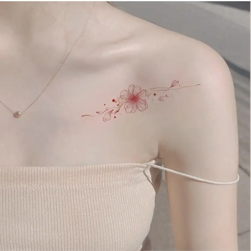 

Sakura Temporary Tattoo for Women Clavicle Shoulder Art Flower Tattoo Stickers Japanese Pink Cartoon Fake Floral Sticker