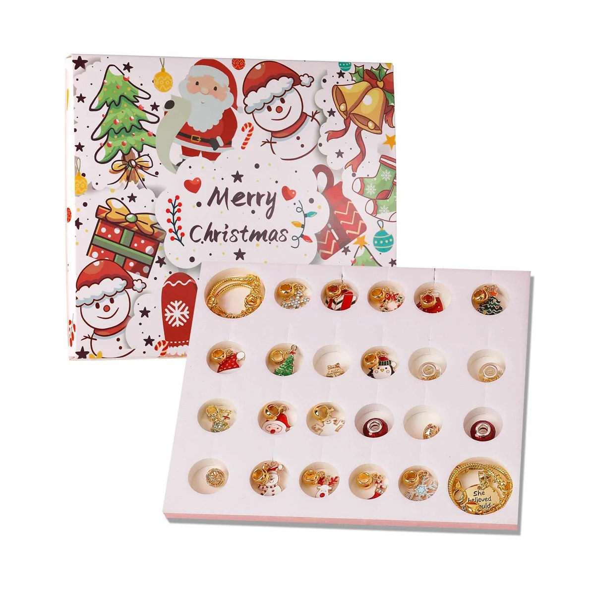 عيد الميلاد مجيء التقويم سوار السحر ، 24 يوما العد التنازلي ، صندوق أعمى ، 22 خرز السحر ، لتقوم بها بنفسك ، B