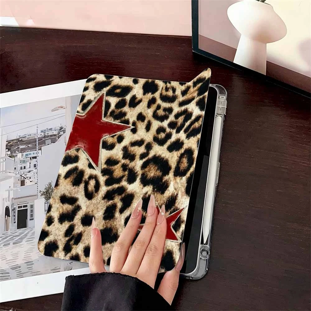 Leopard Print Red Star For Samsung Galaxy Tab A8 A9 A11 S6 S7 S8 S9 S10 FE Plus Lite Protective With Pen Slot Tablet Case