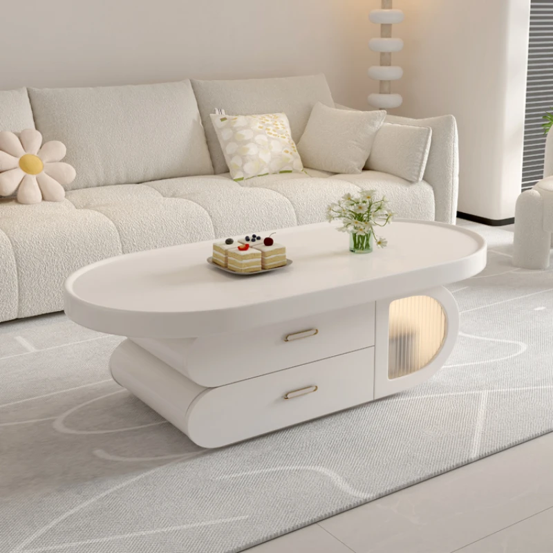 

Cream wind coffee table living room home small-sized coffee table creamy white oval high-quality creativity