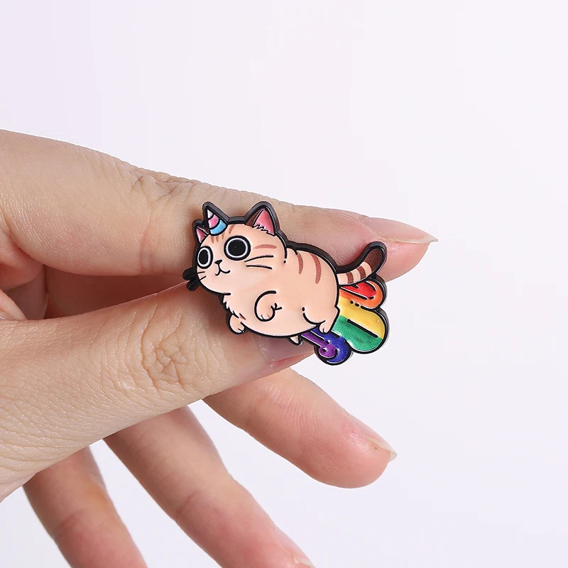 Cute Flying Animals Enamel Pin Set Rainbow Fart Cat Dog Capybara Brooch Cartoon Superhero Pose Lapel Badge For Friends