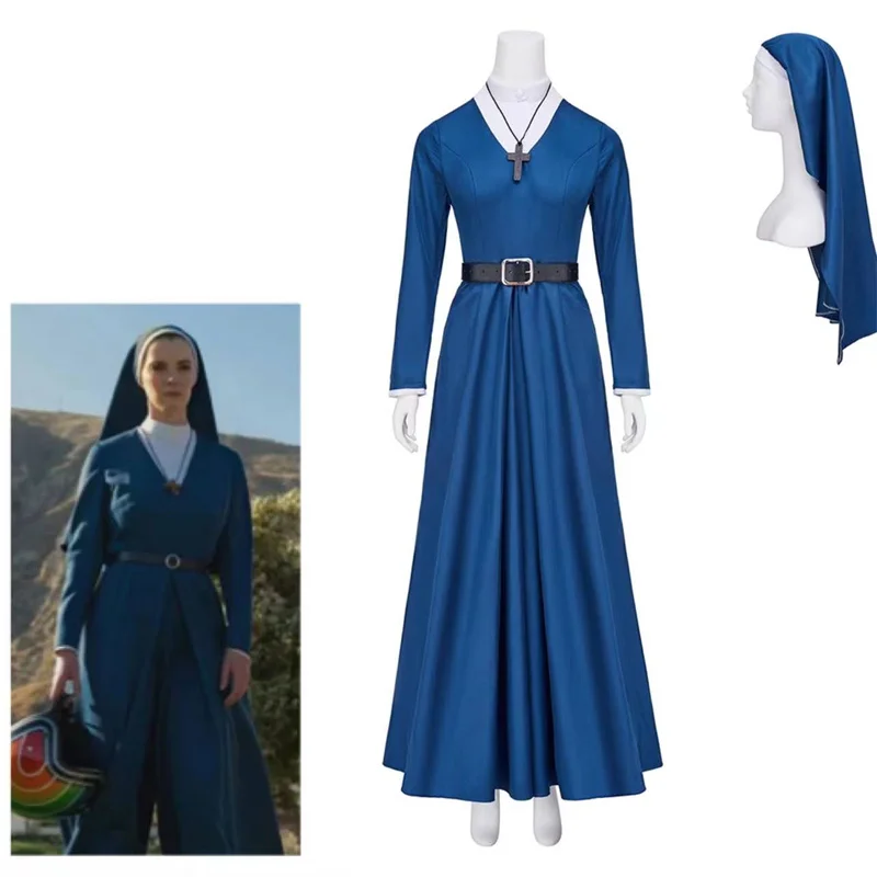 

TV Series Mrs. Davis Simone Cosplay Costume Blue Nun Uniform Dress For Adult Women Halloween Carnival Outfit