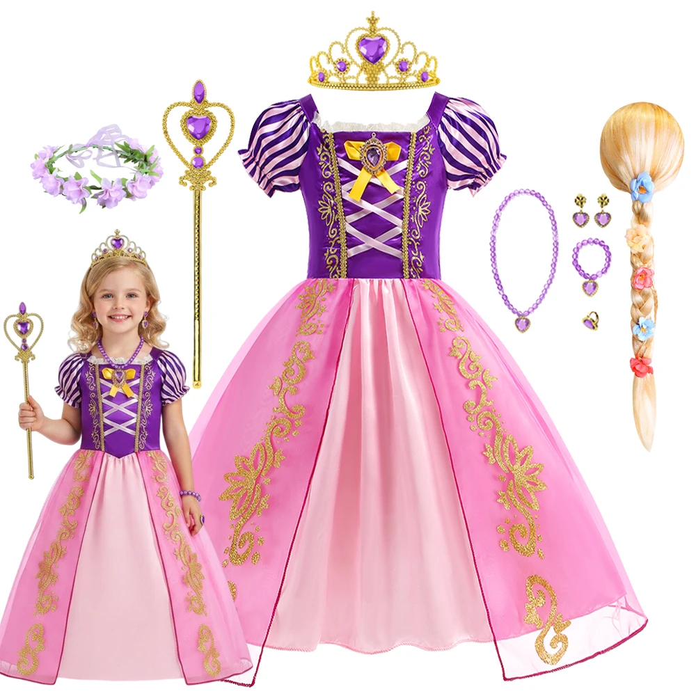 Girls Rapunzel Dress Tangled Princess Costume Halloween Birthday Carnival Party Vestido Kids Birthday Dress Up
