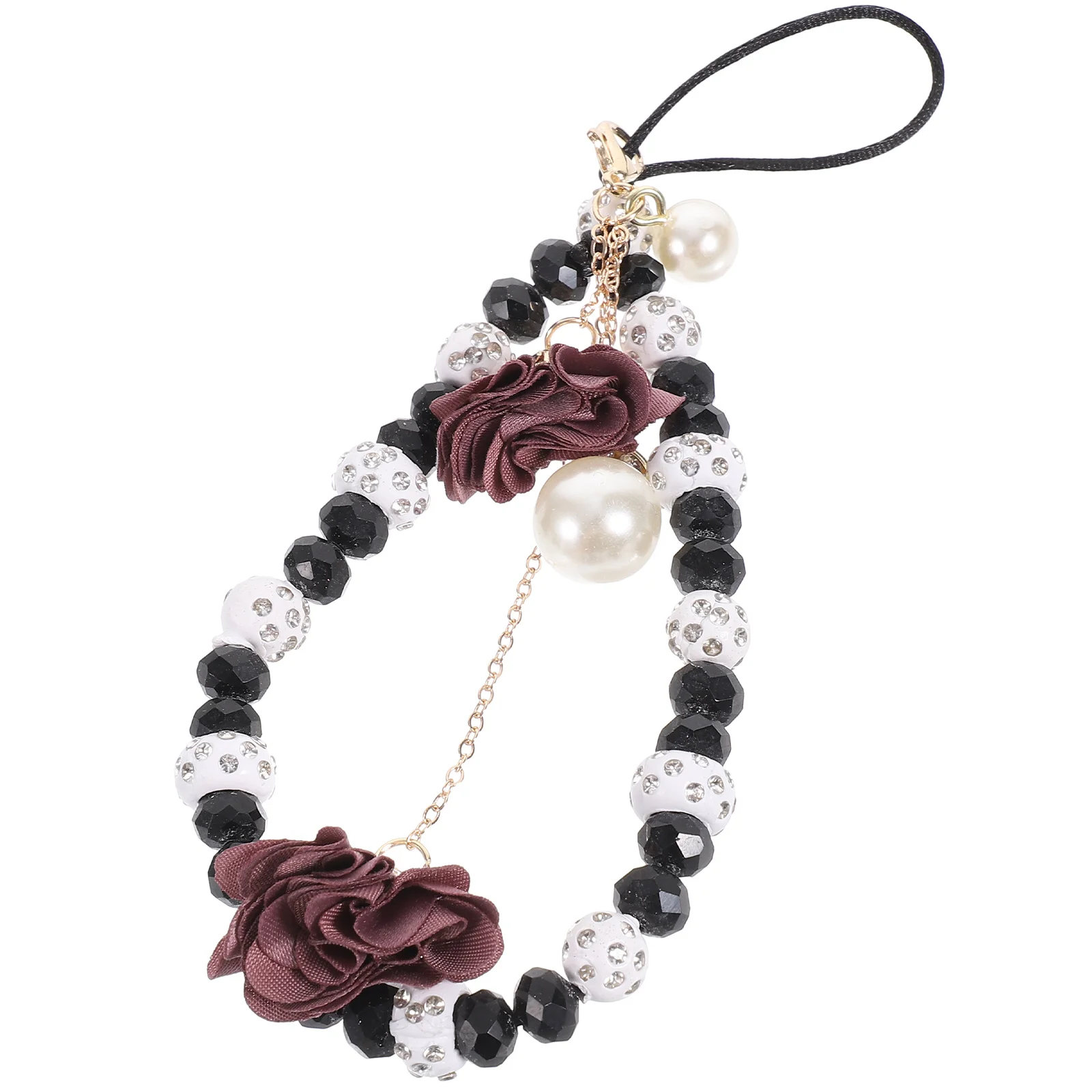 Phone Crystal Flower Pendant Lanyards Ornaments Beaded Straps Hand Pendants Black Wrist Chain Miss