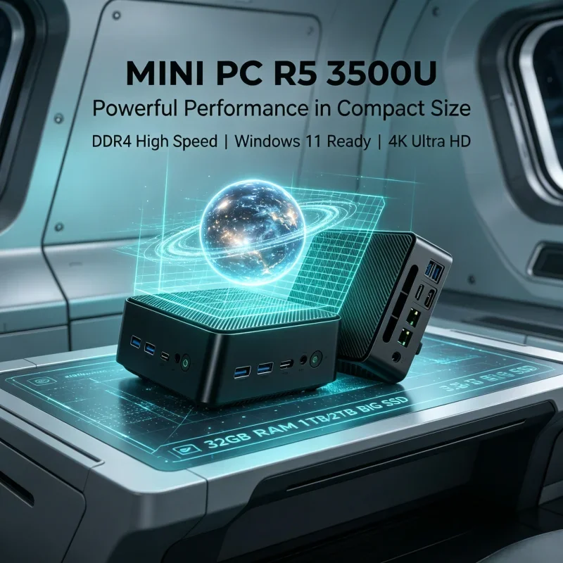 Premium Tiny LENO Portable Mini PC AMD R5 3500U 32GB DDR4 2TB M.2 SSD Win11 4K HDMI DP Multi-scene Home Office Desktop