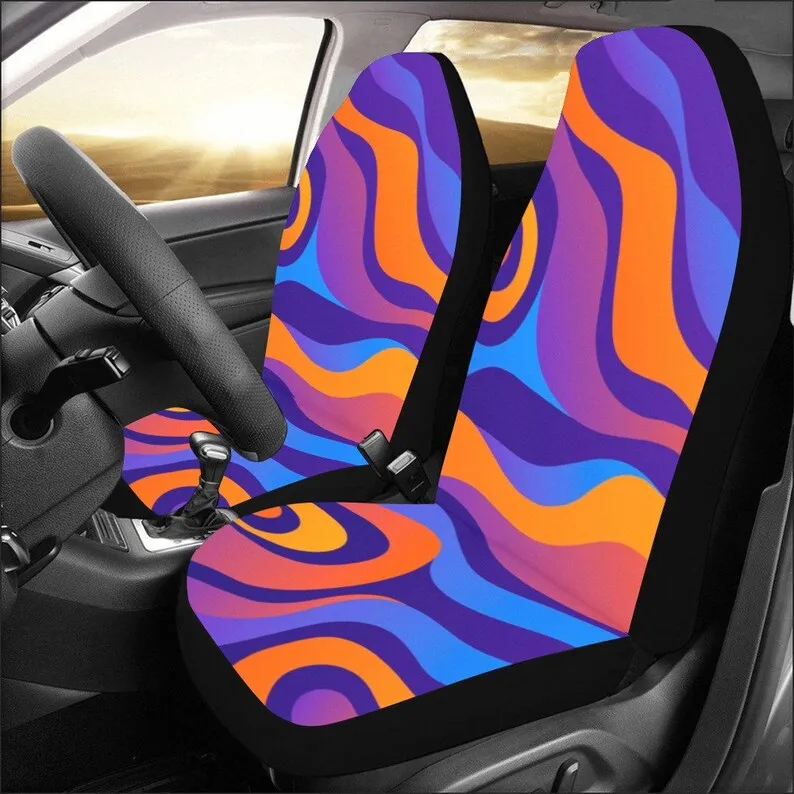 Psychedelic Seat Covers 2 pc, Colorful Party Groovy Trippy Funky Pattern Front Seat Covers Vehicle Car SUV Truck Seat