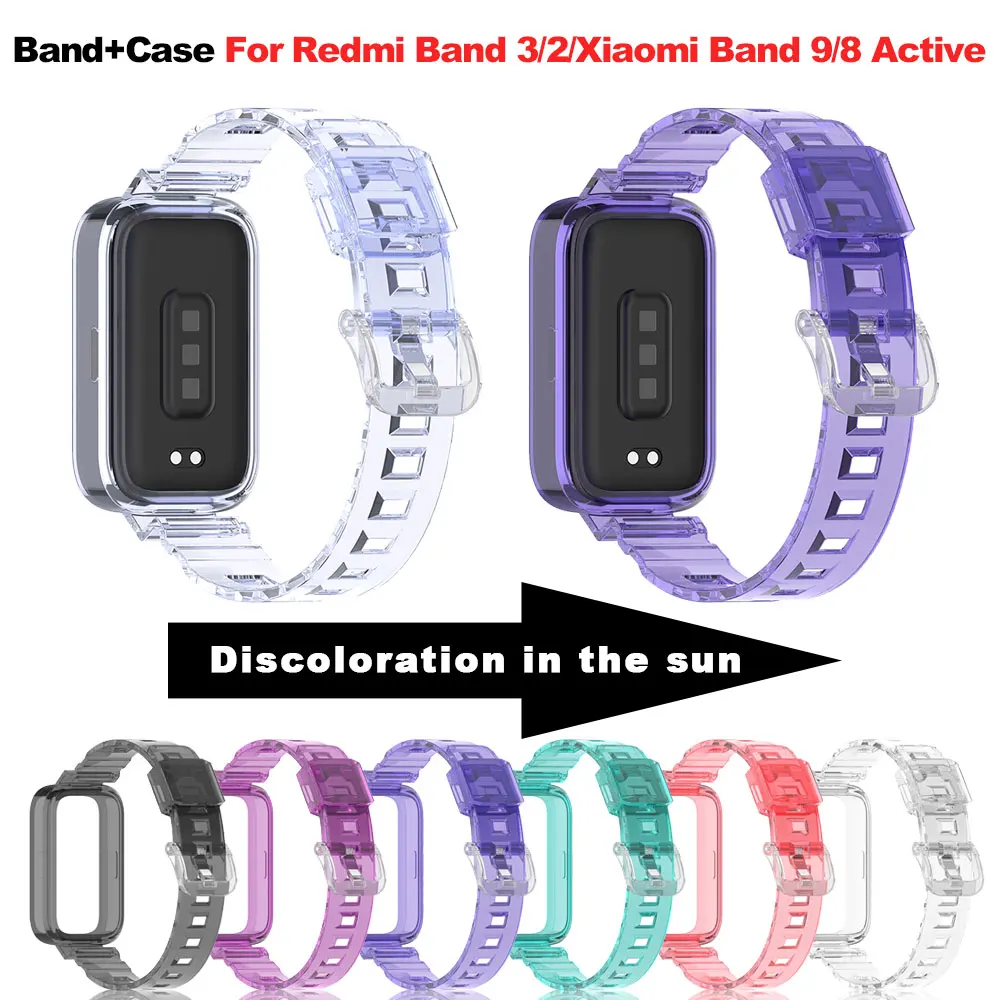 Силиконовый ремешок для часов Redmi Band 3/4 Прозрачный ремешок для часов с изменением цвета для Xiaomi Band 9 Active/8 Active Браслет Ремешок