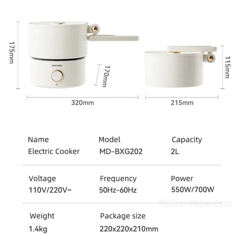 Olla de cocina eléctrica plegable de 110V y 220V, sartén eléctrica multifuncional de 2L, olla arrocera antiadherente para viajes