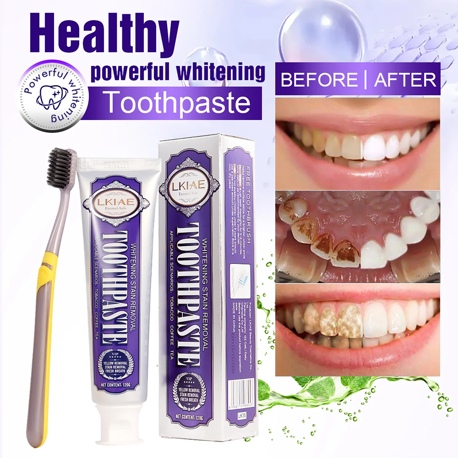 Teeth Whitening Natural - LKIAE Pasta do zębów wybielająca, z