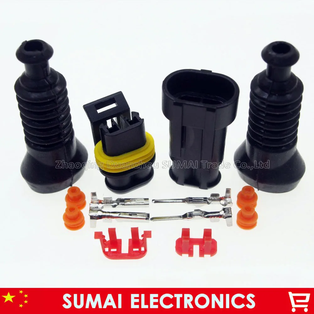 2Pin AMP 282104-1/282080-1 Auto HID Connectors+sheath(2 pcs) sets for HEV/EV Start/Stop/Inverter Systems etc.