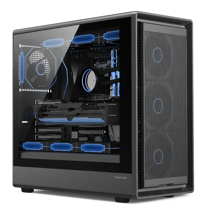 

G2 Computer Case for 360 Water Cooling Gaming PC, ATX Desktop Computer with Glass Side Glazing