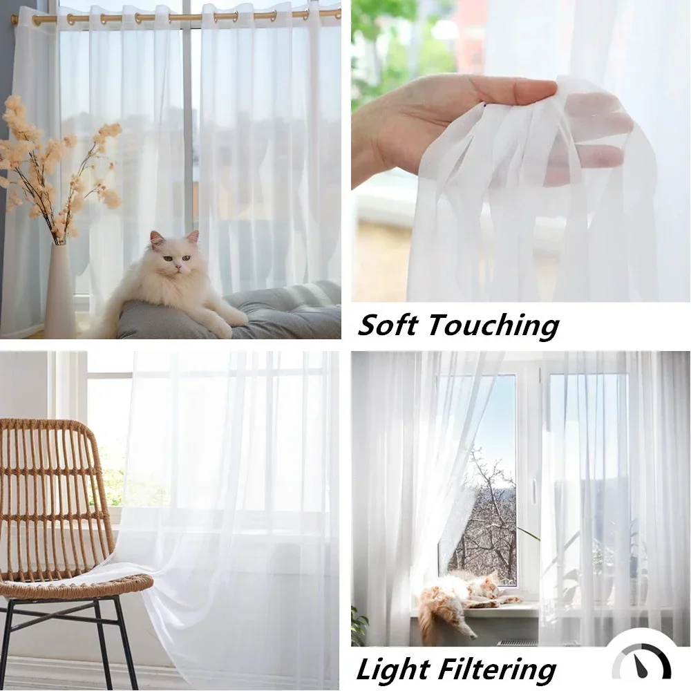 2/4 Panels Solide Weiß/Schwarz Tüll Chiffon Vorhänge Vorhänge Wohnzimmer Küche Schlafzimmer Dekor Moderne Sheer Voile Fenster Vorhang