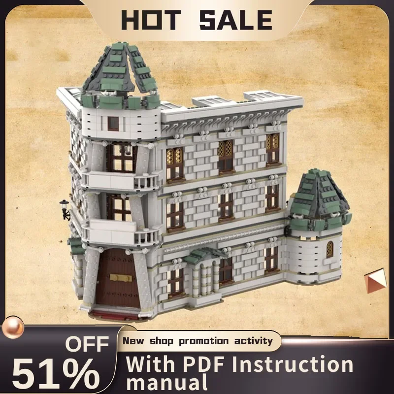 

Новинка 3924 шт., популярный знаменитый волшебный фильм Moc Gringotts Bank Diagon Alley, модель на заказ, головоломка «сделай сам», креативные идеи, детская игрушка, подарок на день рождения