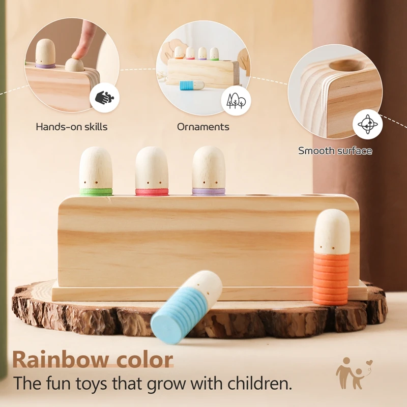 Montessori Toys Baby Wooden Bouncing Color Recognition Toy Training Children Colour Perception Coordination Toy Baby Block Gifts