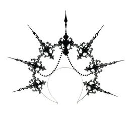 Gothic Virgin Mary Black Spiked KC Halo Cross Headpiece Women Goddess Headwear Lolita Girl Baroque Hair Accessories