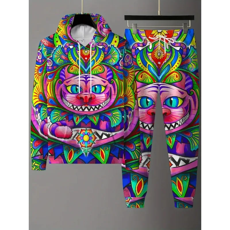 2025 الخريف/الشتاء الرجال والنساء الإبداعية ثلاثية الأبعاد الملونة قوس قزح السماء المطبوعة الرياضة سوبر كبير هوديي فستان أطفال مع سروال داخلي #2