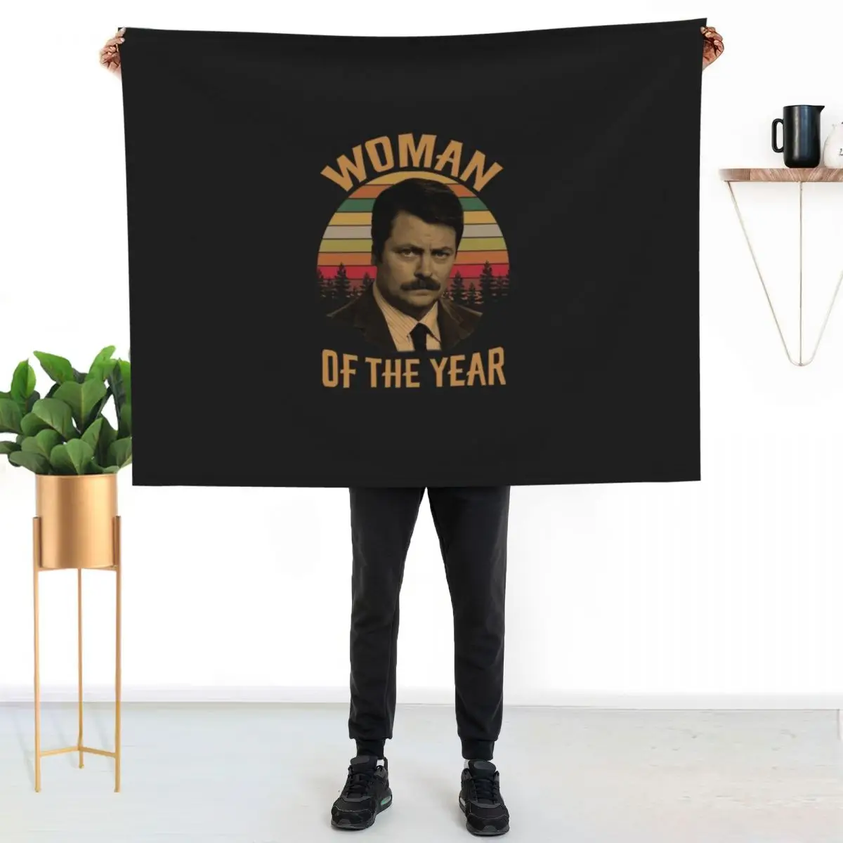 Woman of The Year Vintage Retro Ron Swanson Parks and Recreation Classic T-Shirt Throw Blanket Picnic Winter beds Blankets