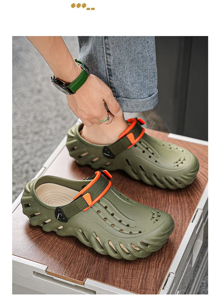 Marken-Herren-Slipper – Weiche und bequeme perforierte Outdoor-Schuhe, wasserdicht, höhenerhöhend, coole EVA-Fahrschuhe – Detail 19