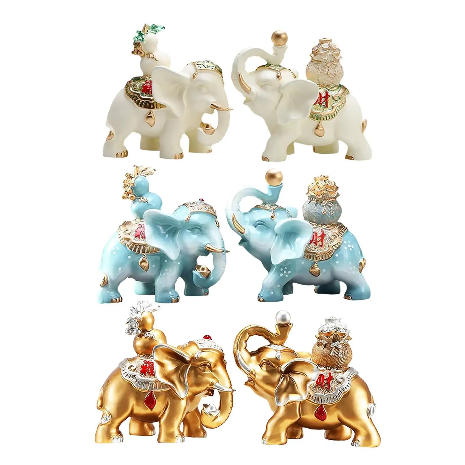 Set of 2 Good Luck Elephant Figurines Desk Collection Handicraft Resin Sculpture for Home Accent Piece Versatile Lightweight