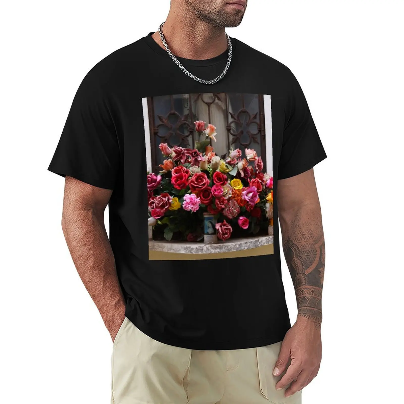Colorful Bouquet Of Plastic Flowers T-Shirt Classic Basic Casual T-Shirt