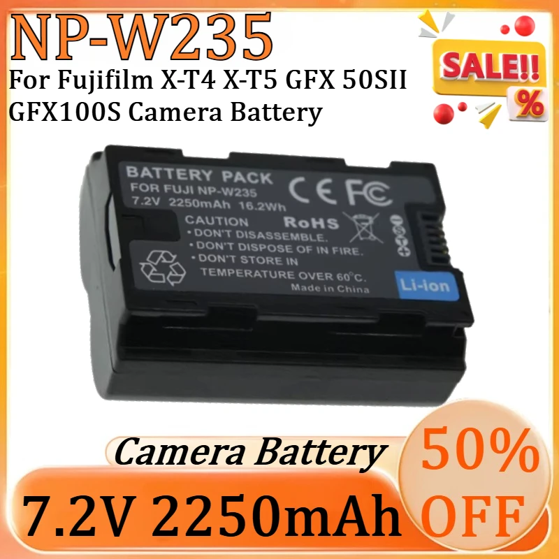

New 7.2V 2250mAh NP-W235 High-Quality for Fujifilm X-T4 X-T5 GFX 50SII GFX100S Camera NP W235 Lithium Batteries