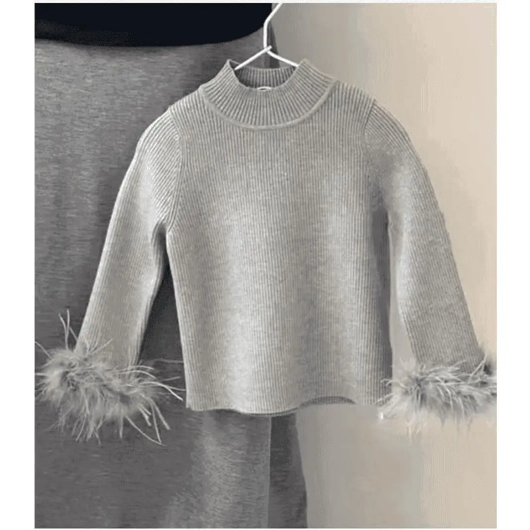 New autumn and winter collection of girls' knitted base semi high neck flannel edge sweaters that are versatile