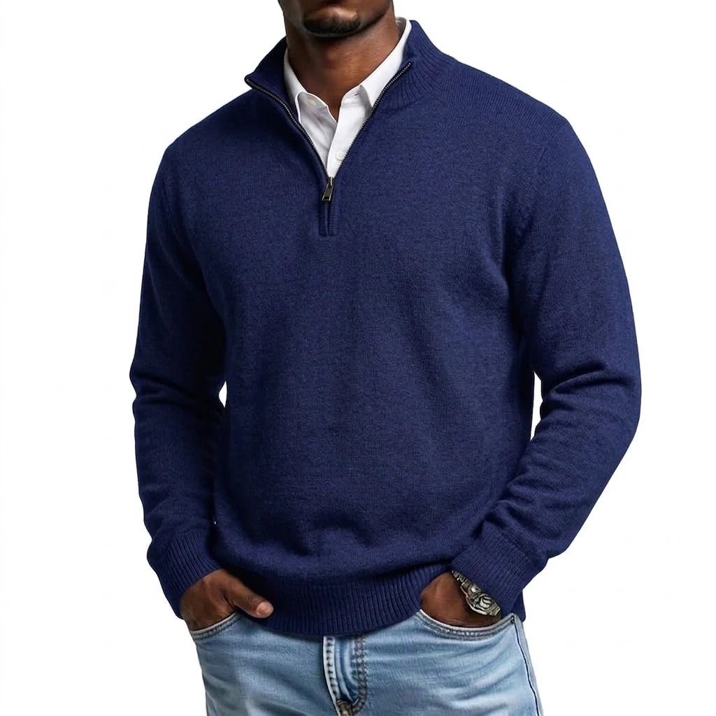 Autumn Men's Zip Knit Sweater Tshirts Casual Long Sleeve Mock Neck Pullover Tops Warm Fall Winter Jumpers Tops Shirt Jacket
