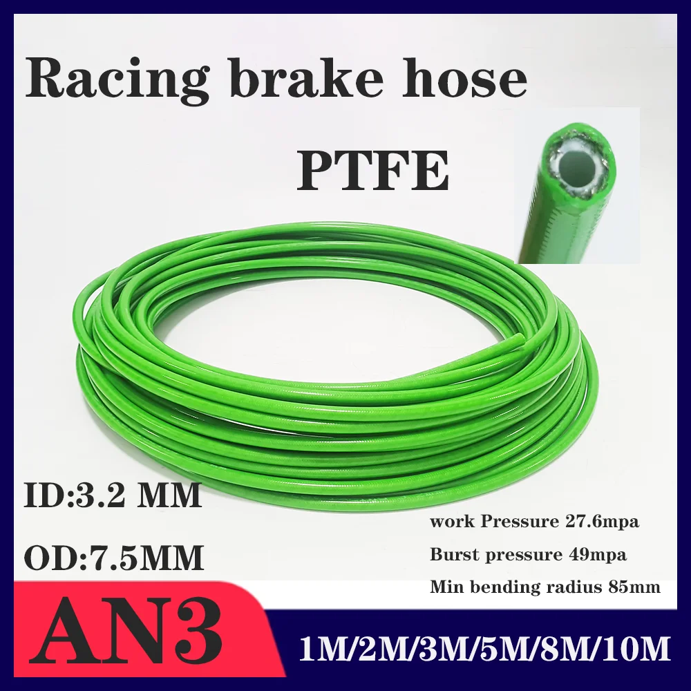 1-10M AN3 Motorcycle Braided Stainless Steel  Brake Line Hose Fluid Hydraulic Hose PTFE Brake Line Gas Oil Fuel Tube Pipe Green