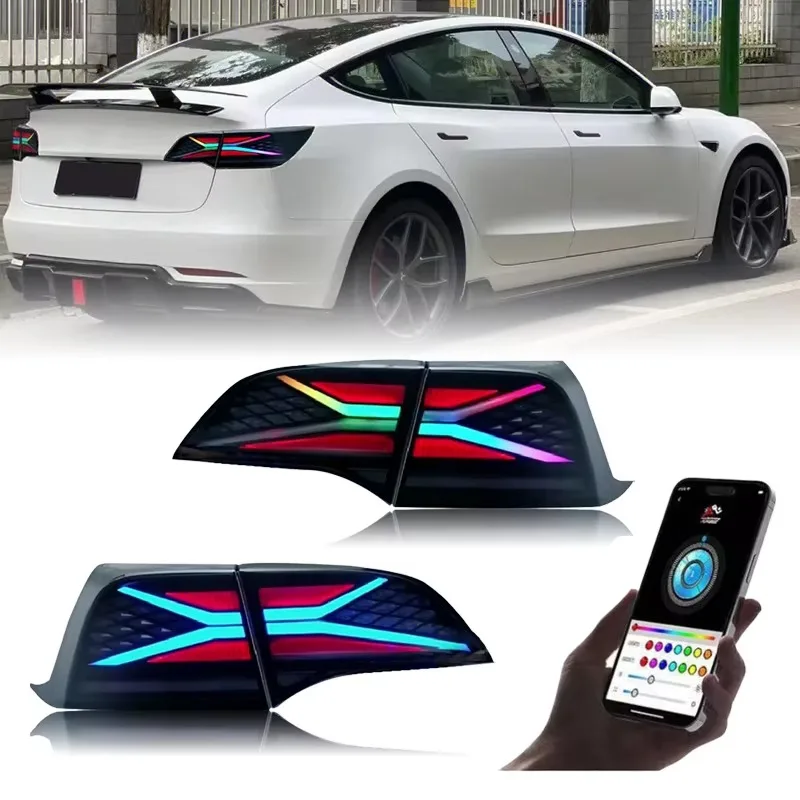 Motion Upgrade LED Taillights for Tesla Model 3 Model Y 2018-2023 Led Rear Lamps Assembly Modified Dynamic Streamer Light