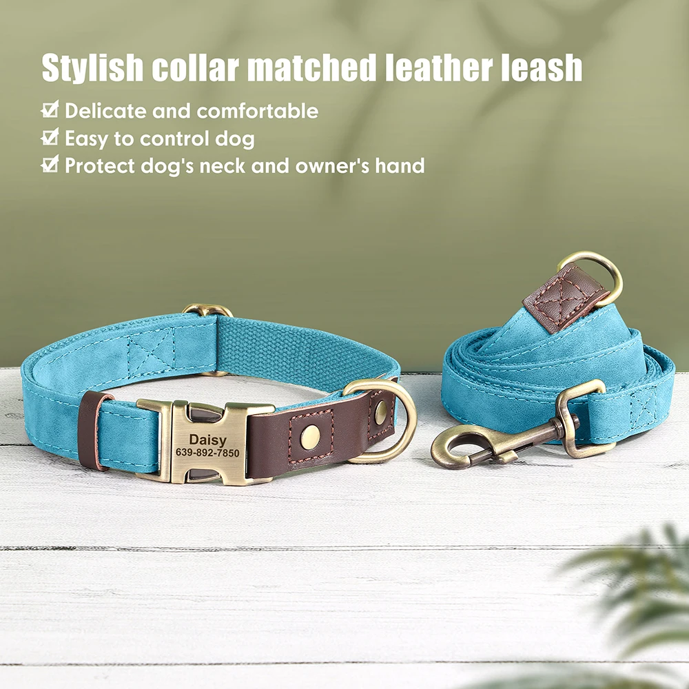 Personalisiertes Hundehalsband mit Leine aus PU-Leder, inklusive Laufleine, kostenlose individuelle Haustier-ID-Halskette für kleine und große Hunde, Mops – Detail 18
