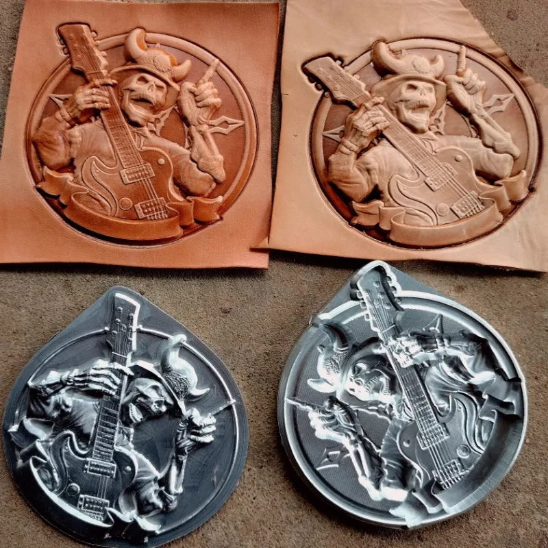 Rock Skull Style Leather 3D Embossing Stamp Metal Carving Mold Aluminum Alloy Pressing Craft Tool Logo Stamper Cold Stamping