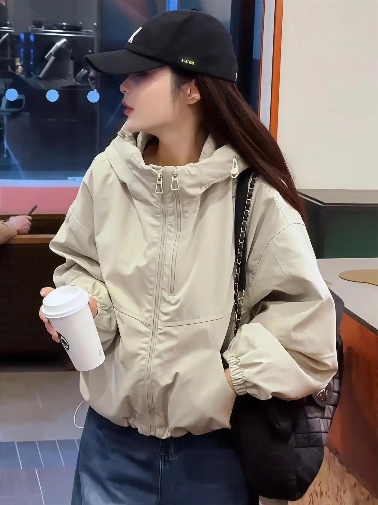 سترة كاجوال أنيقة بغطاء للرأس للنساء، موديل جديد لخريف وشتاء، زي بيسبول فضفاض يمنح مظهراً أنحف، نسخة كورية #5