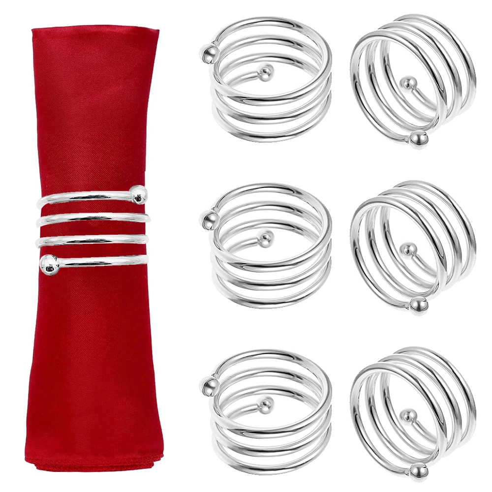 6Pcs Silver Napkin Rings Round Napkin Holder Metal Serviette Buckles for Thanksgiving Wedding Christmas Party Kitchen Table Deco