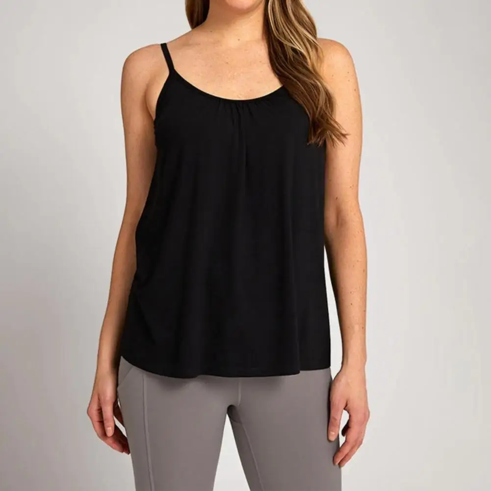 2026 Women Tank Top Cotton Blend Camisole Top Women Loose Cami Top with Built-in Padded Bra Pleated Spaghetti Strap Tank Tops
