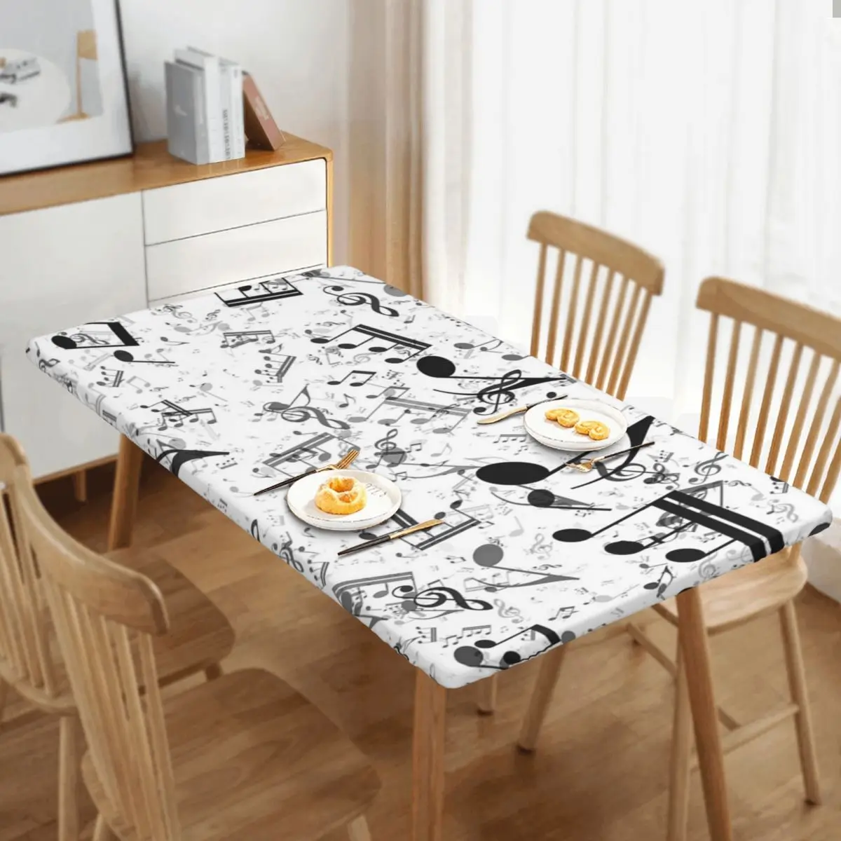 Bass Music Notes Customized Rectangular Tablecloth Oilproof Table Cover for Dining Events Table Cloth