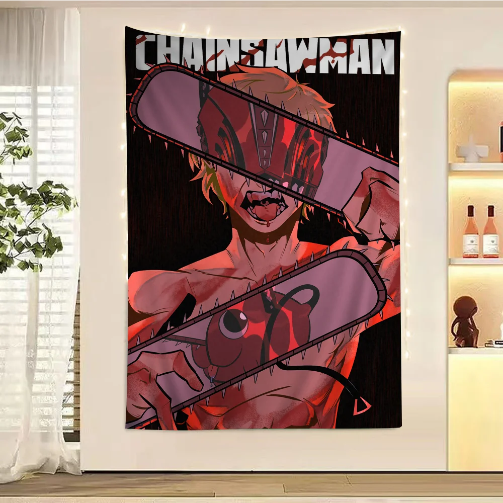 

Chainsaw Man Cartoon Tapestry Hippie Flower Wall Carpets Dorm Decor Art Home Decor