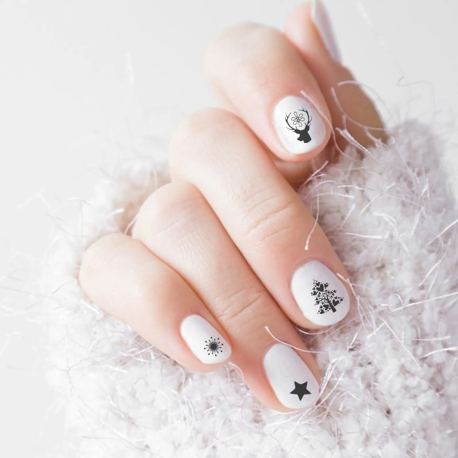 10 Sheets Christmas Nail Art Stickers DIY Watermark Decals Xmas Elements Fingernail Decor Safe Material Lovely Design Easy Apply